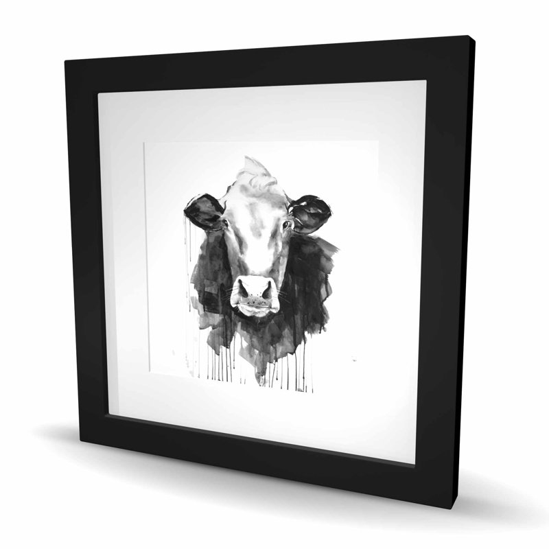 Vache - Imprimé mat pour maison de campagne, 16" H x 16" W, Noir