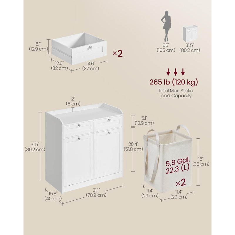 White Freestanding Bathroom Cabinet with Dual Hampers