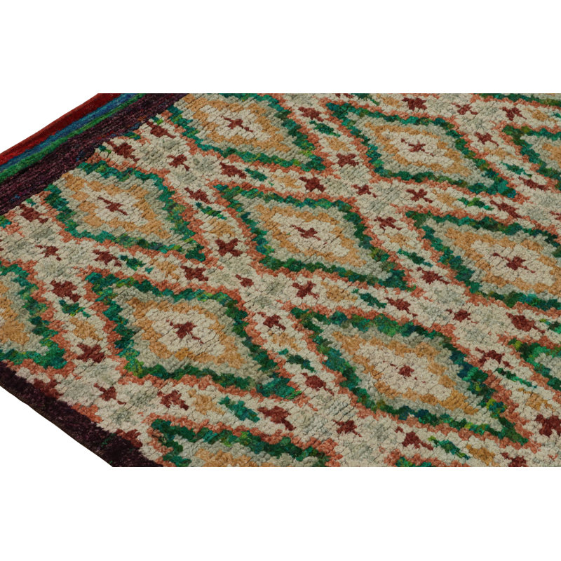 Moroccan Hand Knotted Geometric Area Rug, Runner 3' x 8'