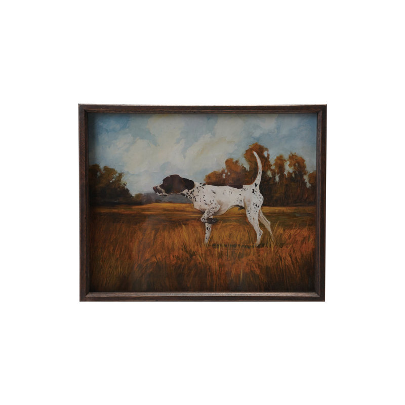 Wood Framed Glass Wall Decor with Pointer Dog Image