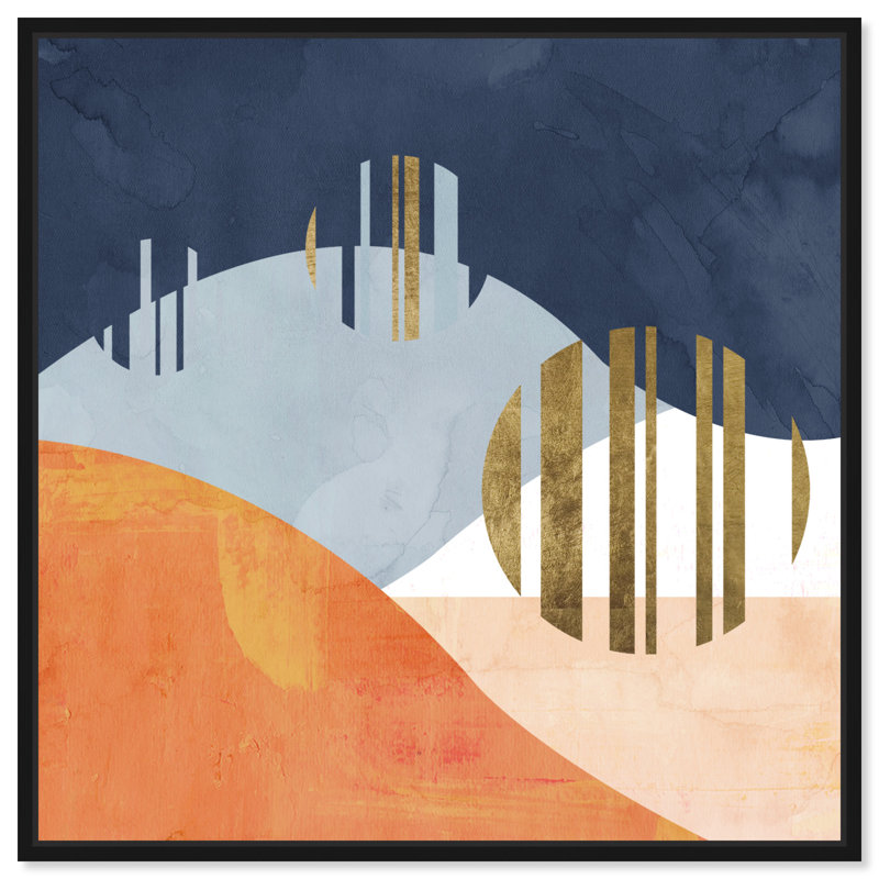 " Abstract The Desert Night, Modern & Contemporary Orange ", Black Floater Framed, 24" H x 24" W x 1.5" D