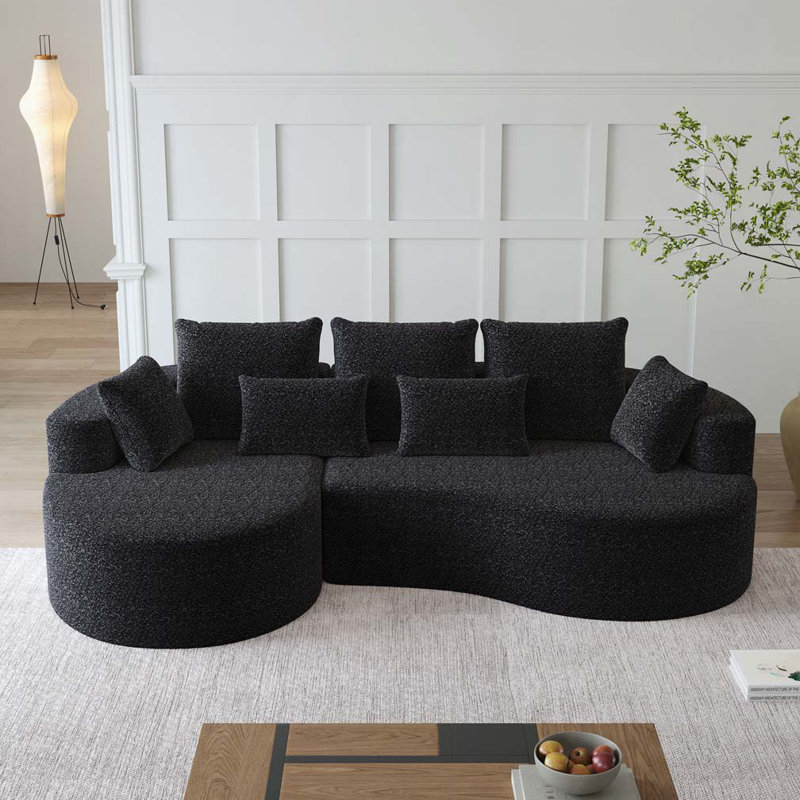 Canapé modulaire courbé à 4 places avec 7 coussins Chenille, Orienté vers la gauche, Noir