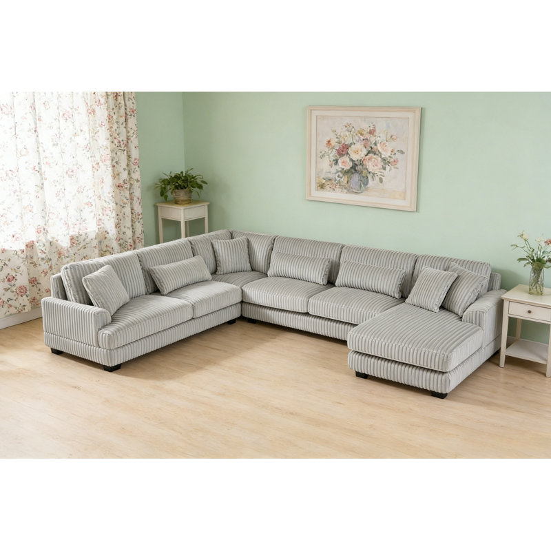 129" Oversized Sectional Sofa U-shaped Sofa Couch, Gray Corduroy
