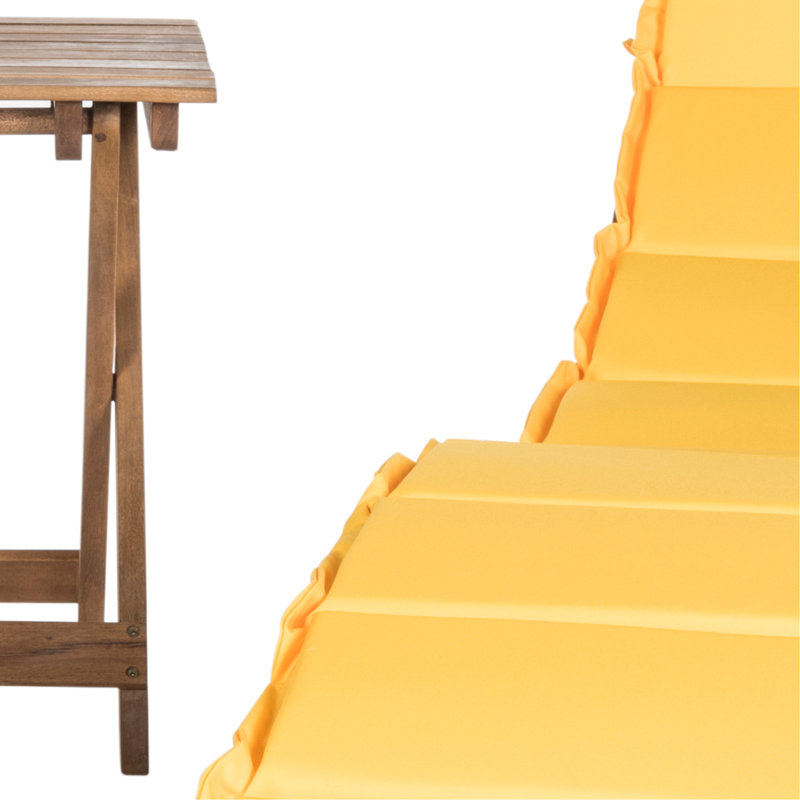 Alois Chaise Lounge Set with Cushion and Table, Teak Brown/Yellow