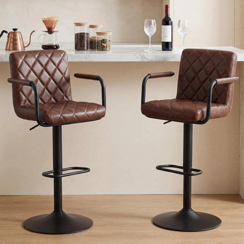  Tabouret de bar pivotant Mid-Century Morden, Noir, Marron foncé