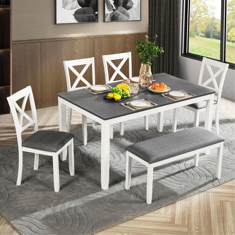 Ensemble de table à manger, ensemble de table à manger en bois moderne, ensemble de table à manger pour petit endroit, cuisine, salle à manger, deux tons gris et blanc