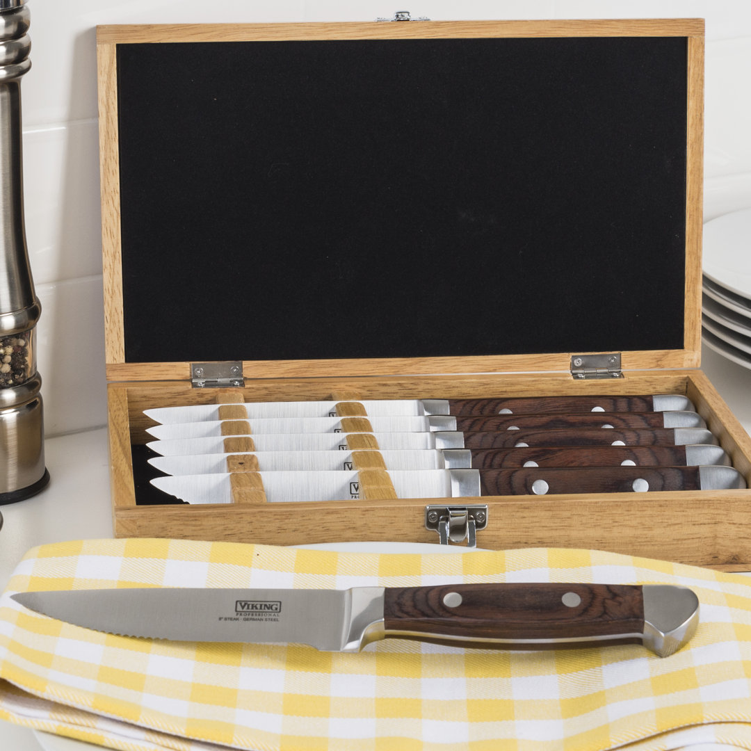 Viking Steakhouse Pakka Wood 6-Piece Steak Knife Set with Wooden Box (Set of 6) Viking