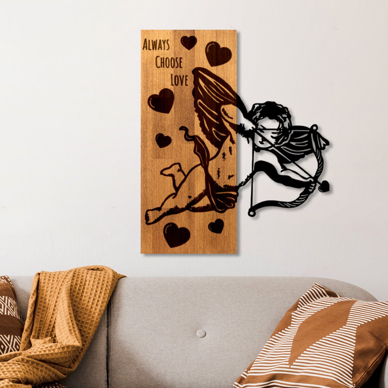 Elegant Decorative Wooden Wall Accessory, Walnut & Black, 19.3 x 22.8 x 1.2 inches | 50% Real Wood & 50% Metal, Thickness: 1.2 inches | Unique Texture & Color Variations, Perfect for Home Décor & Modern Spaces