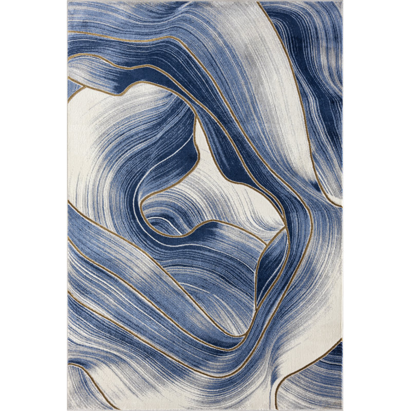 Abani Luna LUN230B Contemporary Ribbon Blue Area Rug, Rectangle 5'3" x 7'6"