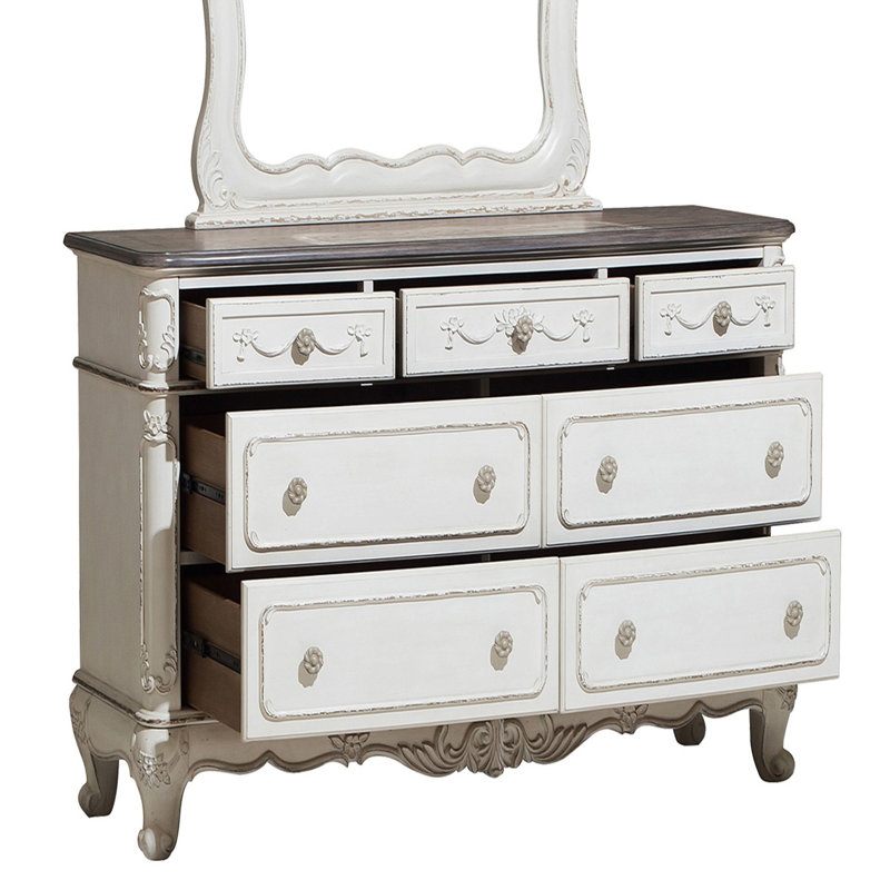 Commode de style victorien blanc antique et finition chêne avec rangement à 7 tiroirs 1pc