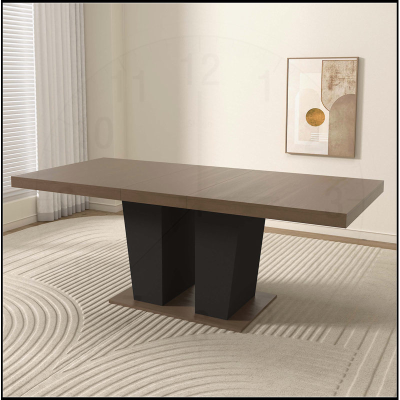 Table de salle à manger extensible pour 4 à 10 personnes, transformateur en bois avec base piédestal double robuste noire, grande table moderne extensible
