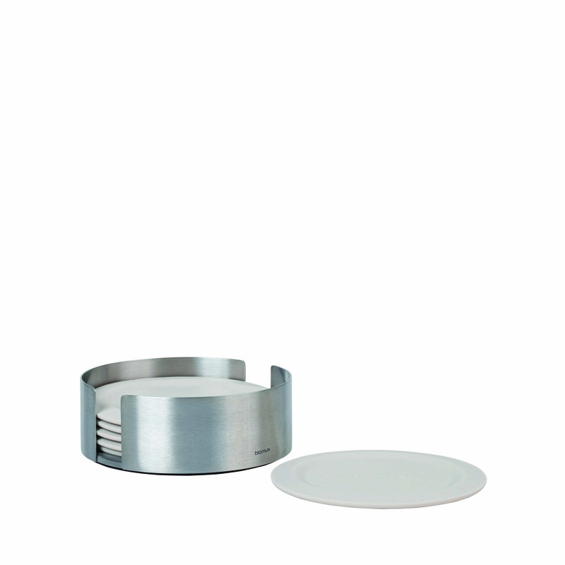 LARETO 7 Piece Coaster Set with Holder, Moonbeam