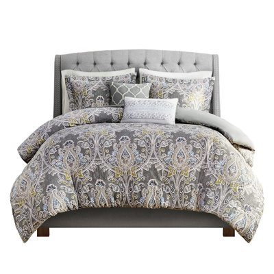 Housse de couette grise 100% coton avec 2 taies décoratives et coussins décoratifs