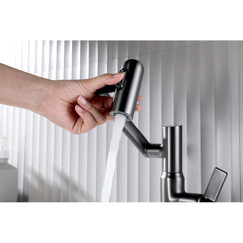 Lefton Rotatable Single Hole Bathroom Faucet with Temperature Display BF2204, Dark Gray