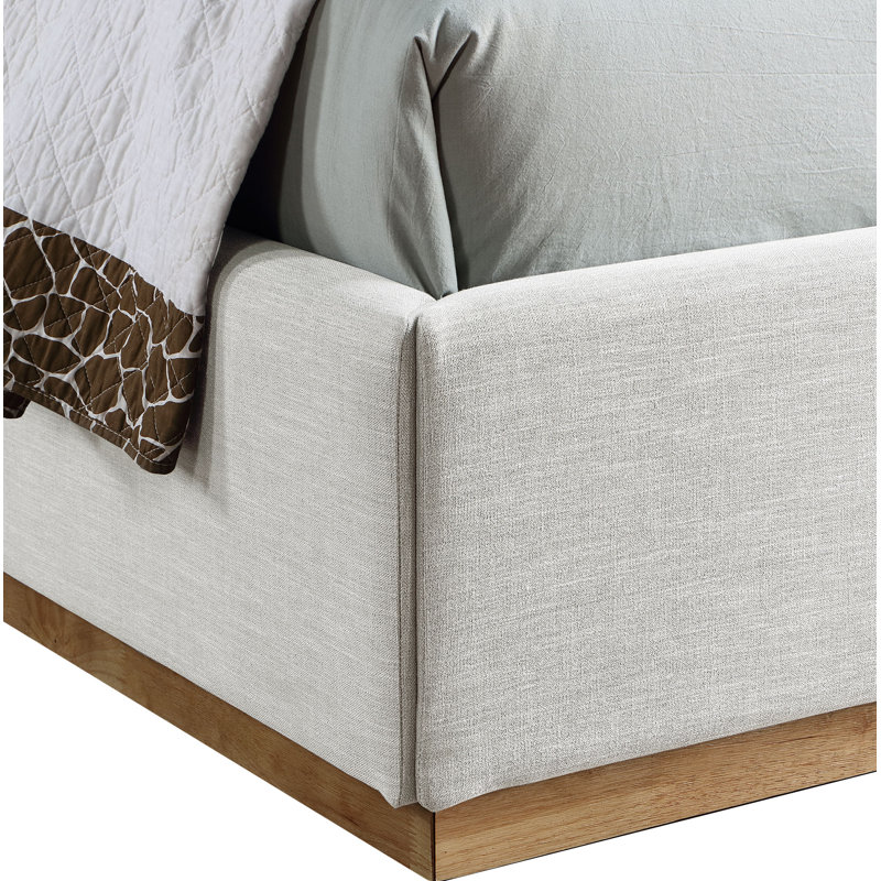 Lit à panneau Earby, Tissu texturé en lin crème, Simple