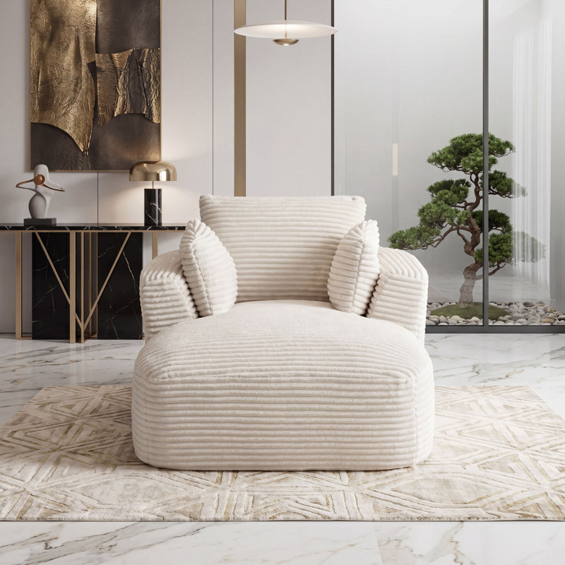 Méridienne moderne en velours côtelé, White