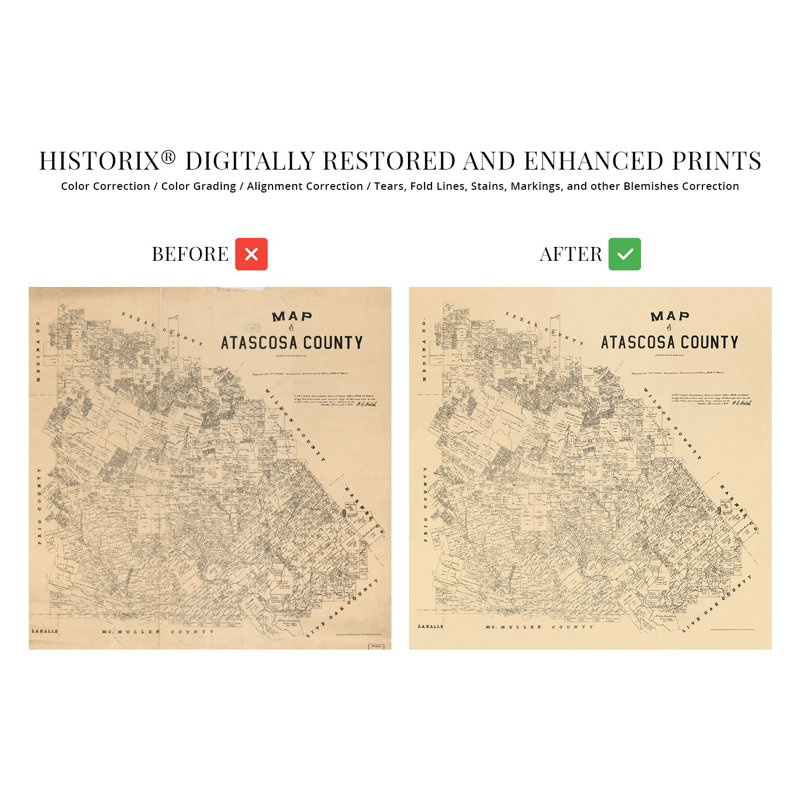 Carte du Texas, 1879, Atascosa County, L 16 po x H 16 po