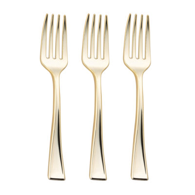 Shiny Metallic Gold Mini Plastic Disposable Tasting Forks