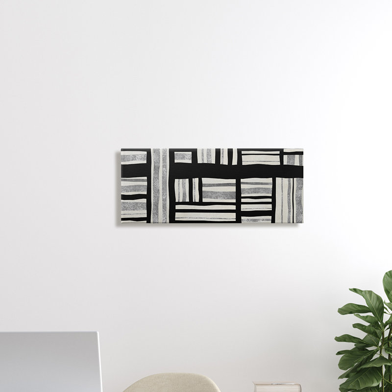 Abstrait patchwork perpendiculaire - Peinture, H 10 po x l 24 po x P 1,5 po, Toile tendue