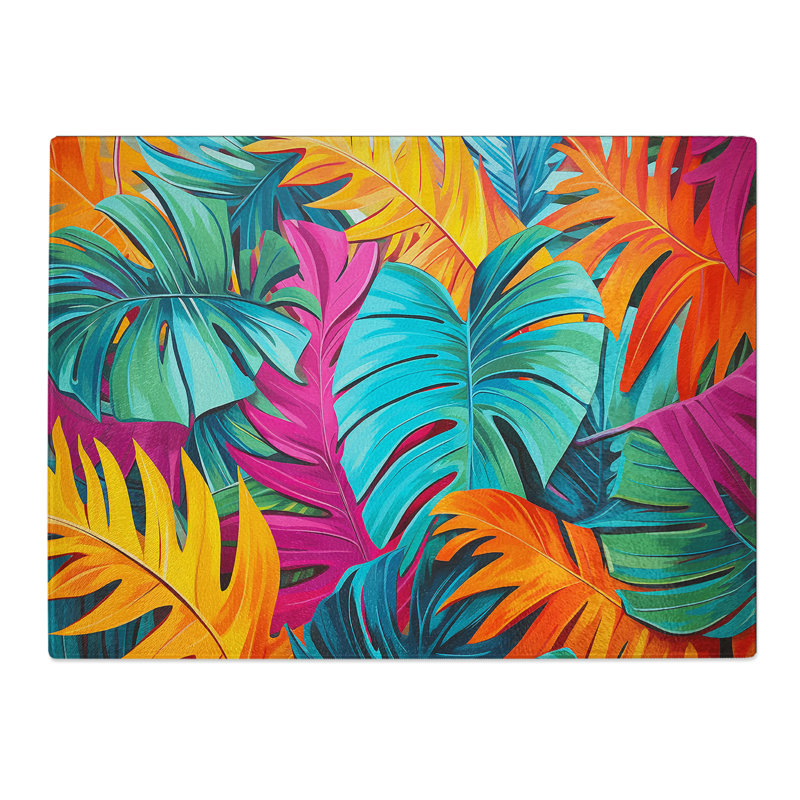 Tropical Leaf Pop Art  Glass Chopping Board