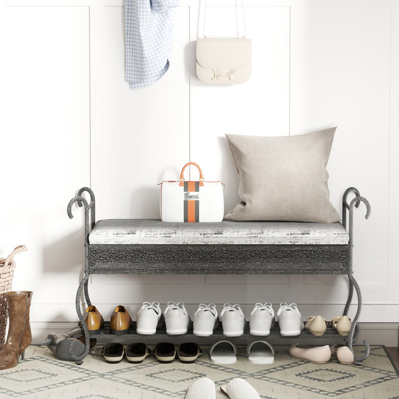 Entryway Bench with Shelf and Cushion
