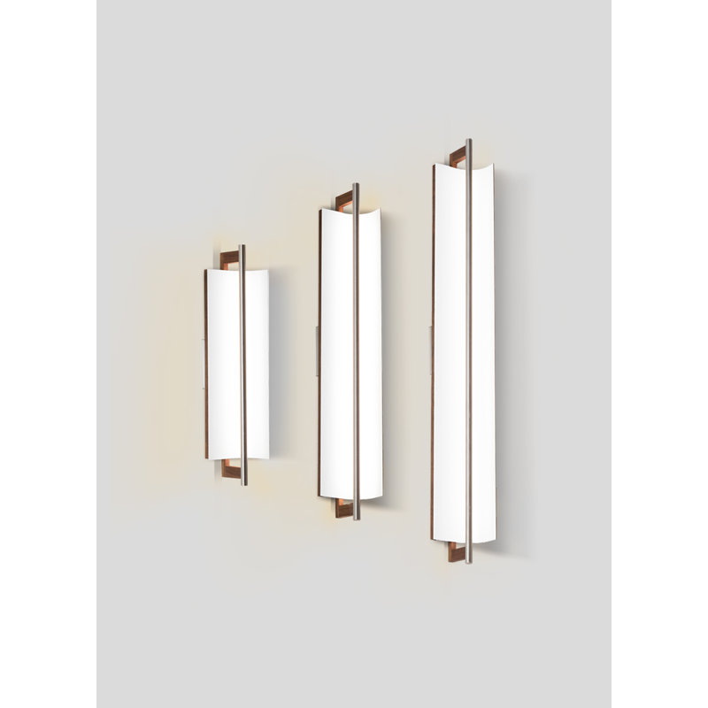 Allavo 31" Dimmable LED Bath Sconce, Brushed Aluminum/Walnut, Textured White, 3500K - 277V AC