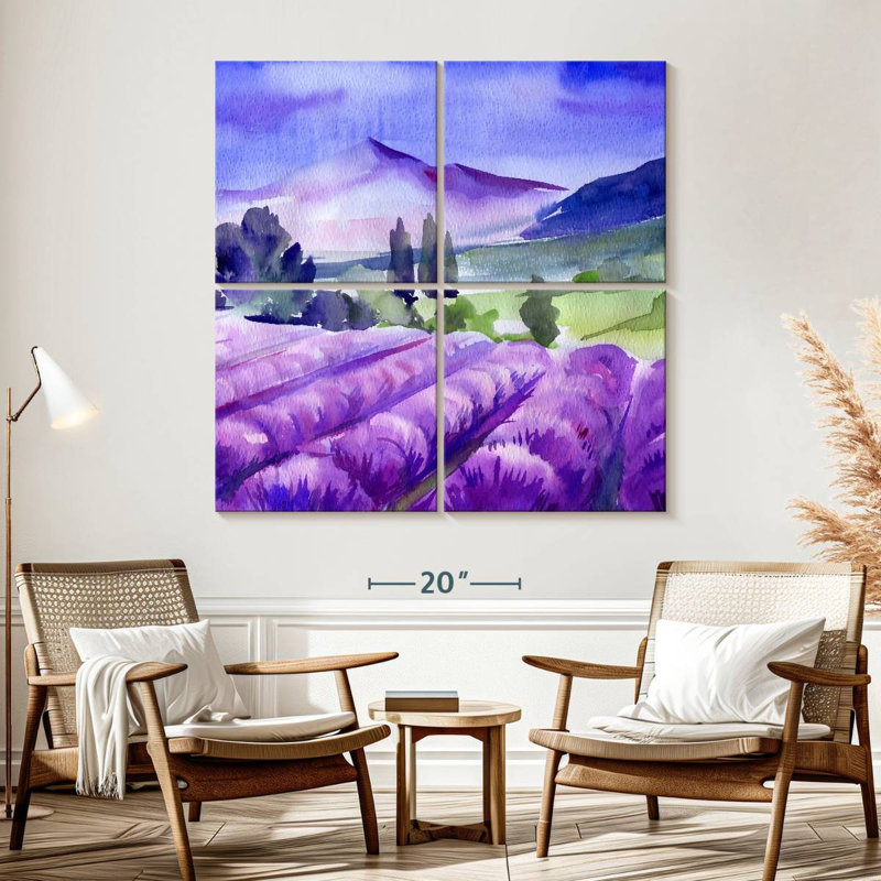 Alvord aquarelle ferme de lavande, H 57 po x l 57 po