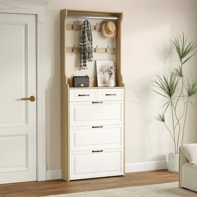Shoe Cabinet With 3 Doors 2 Drawers With Hanger,Large Space For Storage