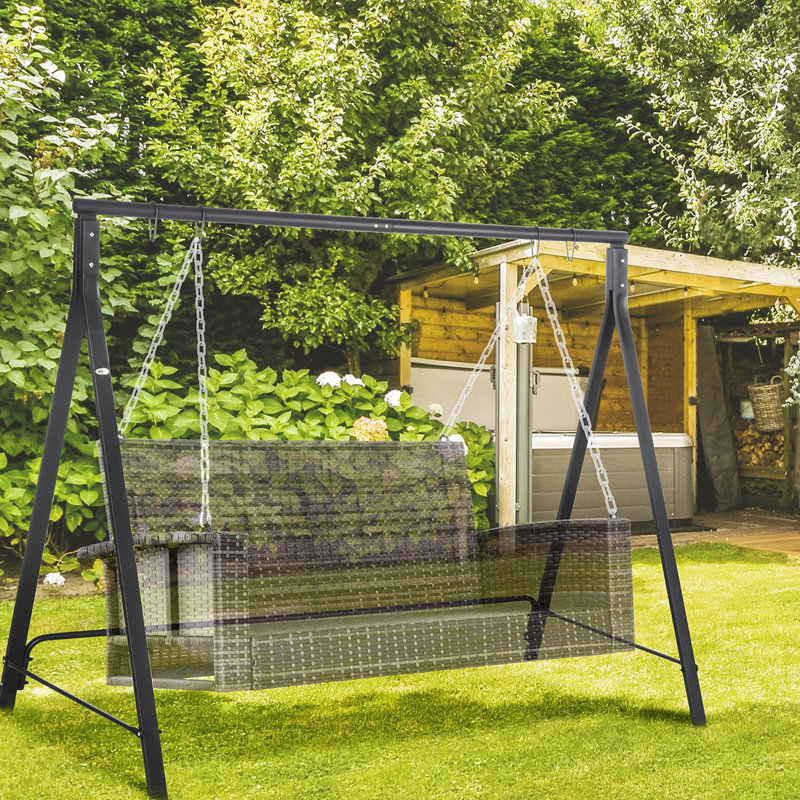 Portique de balançoire en métal, capacité de 528 lb, noir, pour le plaisir de la balançoire robuste, aire de jeu pour la cour arrière, structure en acier noir, fabrication distinctive
