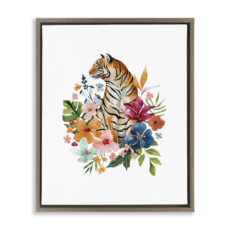 Cadre flottant avec tigre de la jungle tropicale, design par Bethany Sandoval, H 31 po x l 25 po