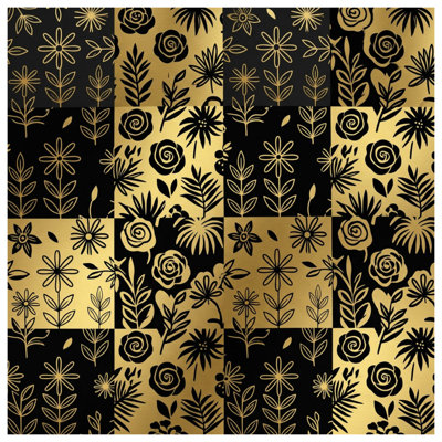 Tapisserie murale à motifs floraux dorés et noirs - Décoration murale florale