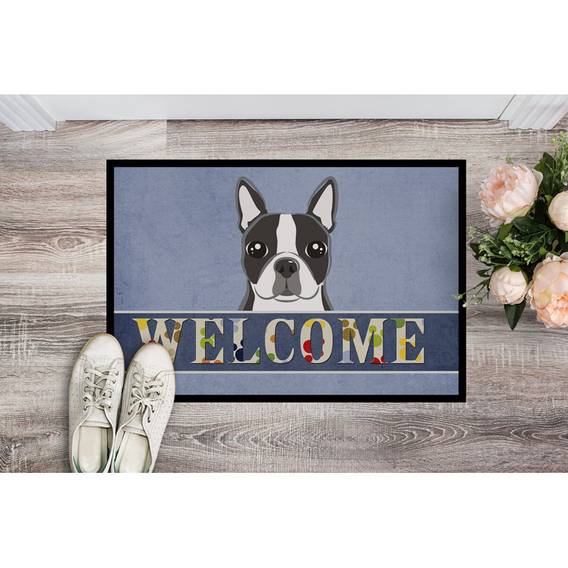 Winston Porter Udall Boston Terrier Welcome Non-Slip Outdoor Door