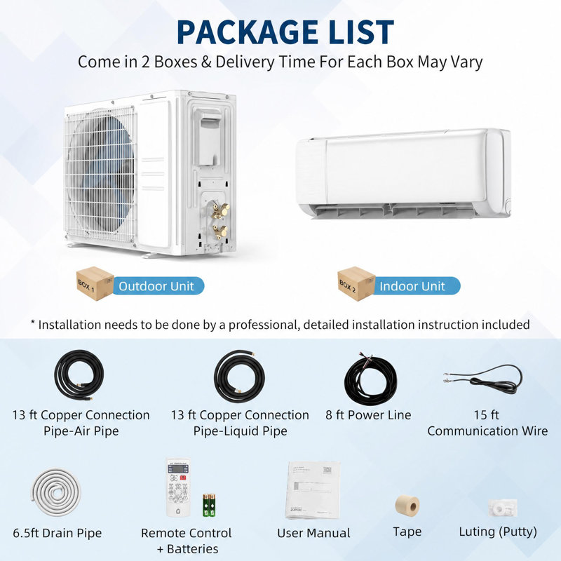 19 SEER2  18000 BTU Mini Split AC and Heat Pump, Cools/Heats Up to 1250 Sq.Ft, 230V, 18000 BTUs