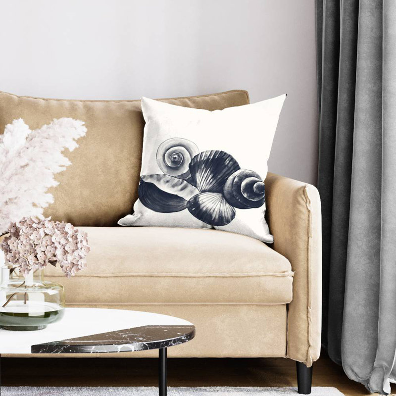 Blue Seaside Shells - Coastal Illustrative Poly Twill Throw