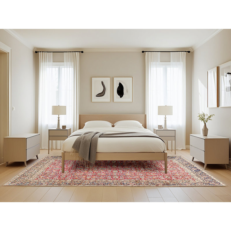 Tapis traditionnel rouge / noir, Rectangle 5 pi x 8 pi