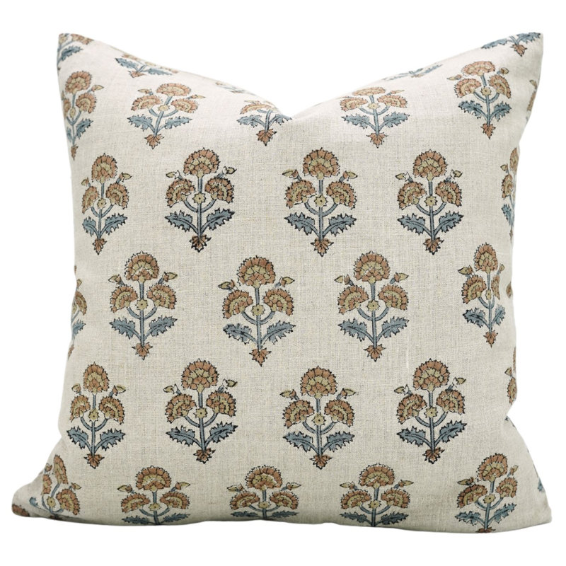 Housse de coussin en lin pur imprimé à la main Fabividine - Lumière de circulation, Carré 14 po