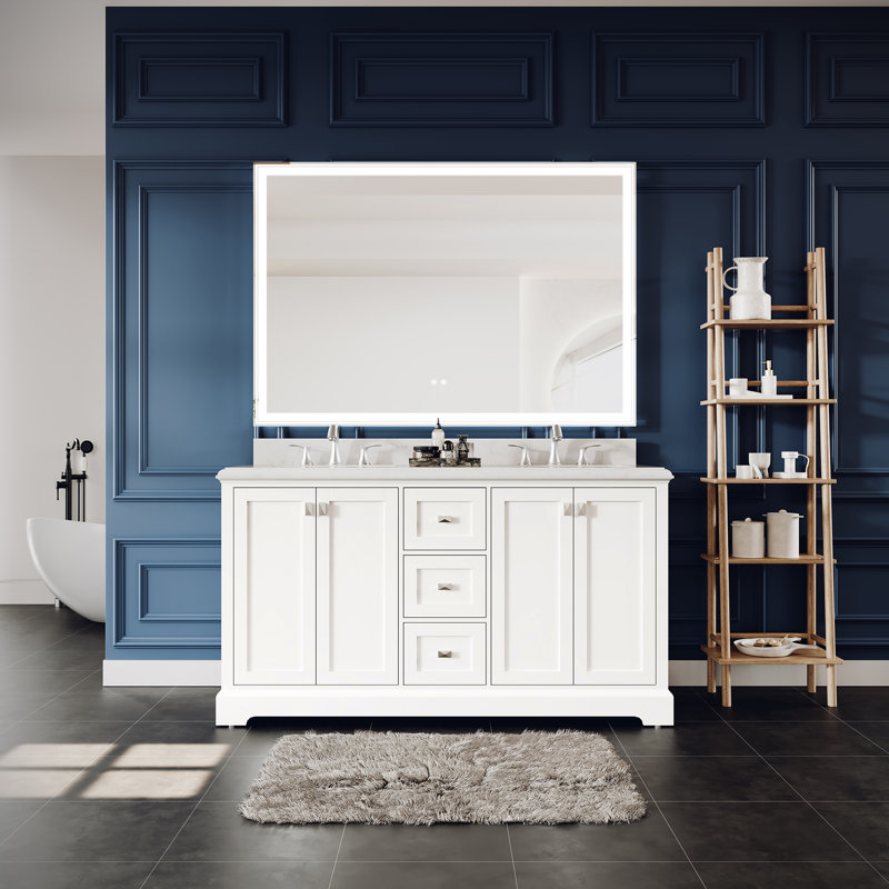 Meuble-lavabo double l 60 po x P 22 po x H 41 po, Blanc