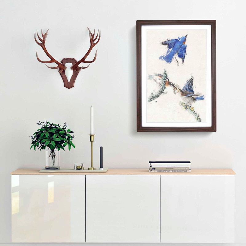 Bluebirds by John Audubon - Picture Frame Painting Print, 65cm H x 48cm W x 2cm D, Walnut Framed