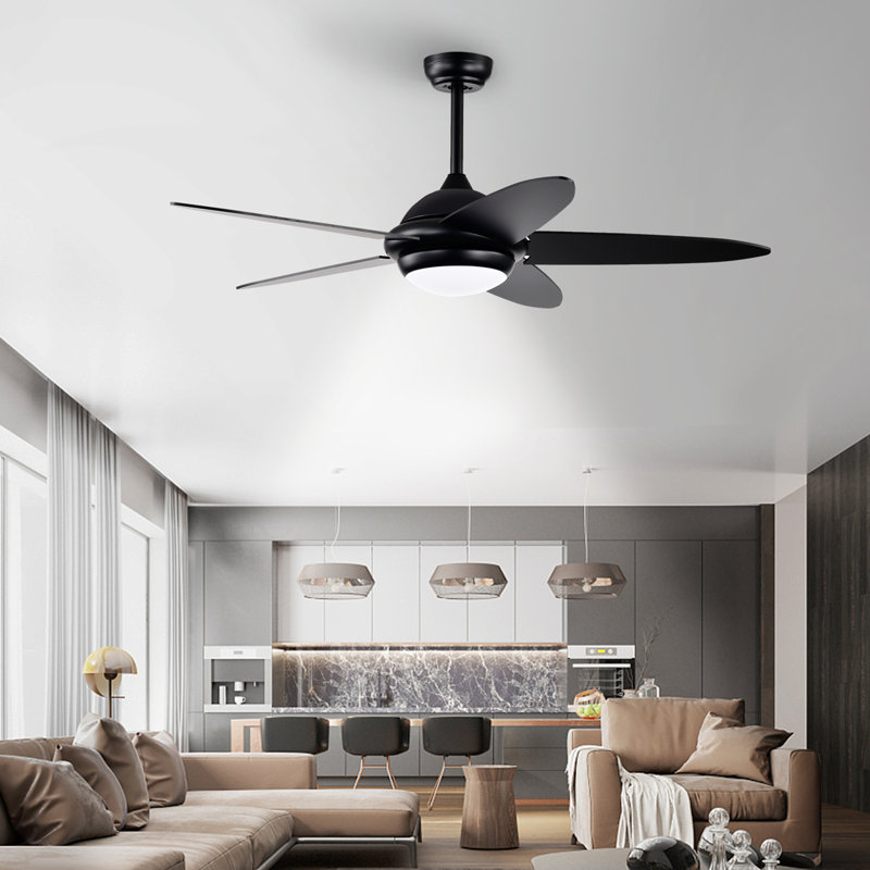 Ivy Bronx 52" Ceiling Fan With Light And Remote Control Indoor Modern Ceiling Fan With Quiet Reversible Etl Motor, Black