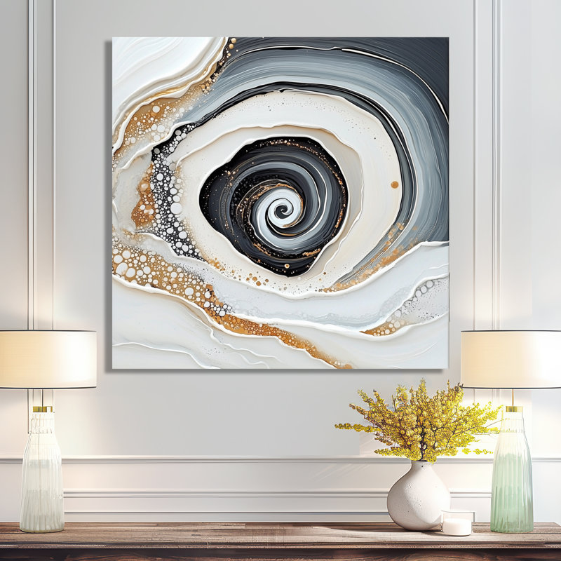 Minimal Abstract Spiral Soft Convergence I - Décoration murale moderne en métal, spirales abstraites, impression sur métal
