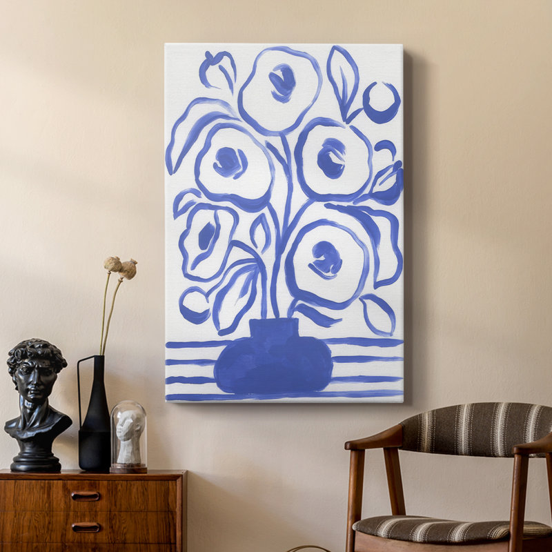 Fleurs bleues brossées I - galerie Cavas sur mesure, H 48 po x l 32 po
