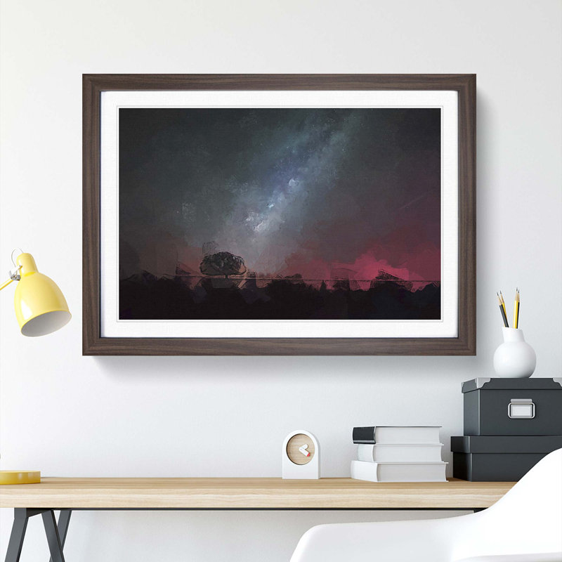 Stars Above a Lone Tree - Picture Frame Graphic Art Print, 27cm H x 36cm W x 2cm D, Walnut Framed