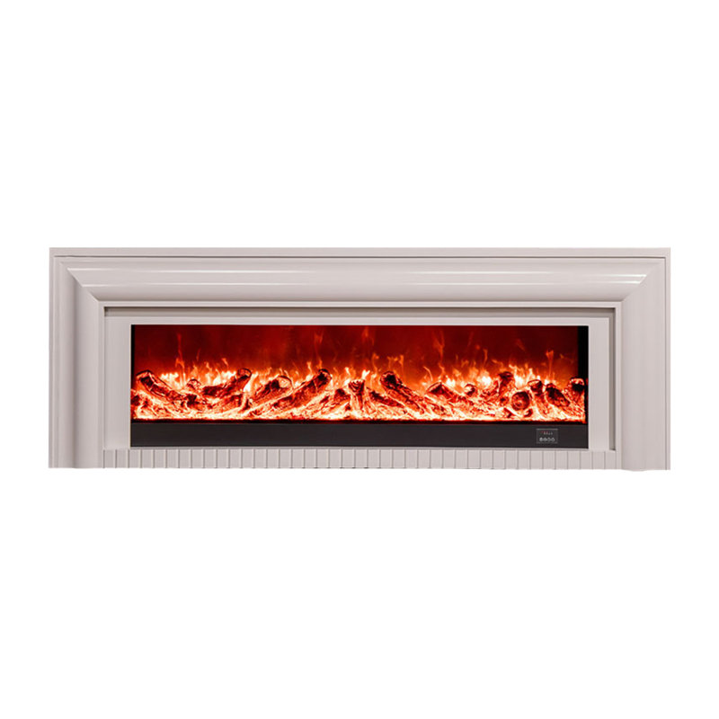 Beige Solid Wood TV Cabinet Fireplace