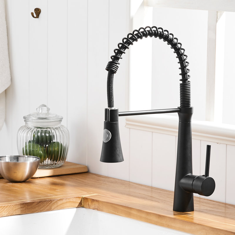 Modern Black Kitchen Sink Faucet With Pull-Down, Leak- Structure, Easy To Clean Outer Layer, Adjustable Water Temperature And Flow Quantity, Quick Install Solution