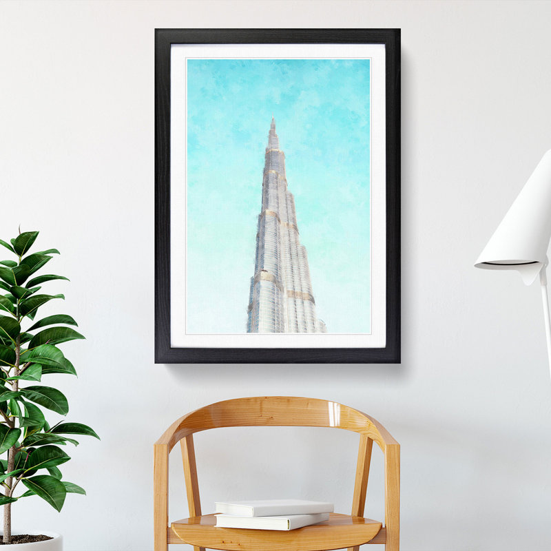Point of the Burj Khalifa in Dubai - Picture Frame Graphic Art Print, 33cm H x 24cm W x 2cm D, Black Framed