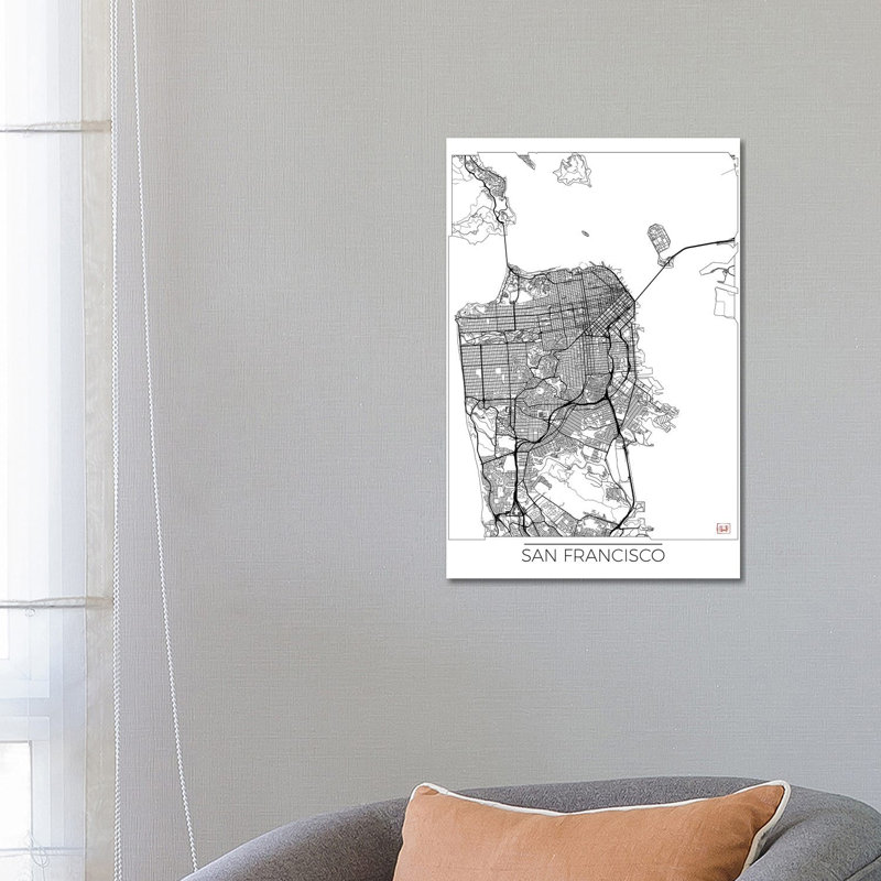San Francisco Minimal Urban Blueprint Map by Hubert Roguski - Wrapped Canvas Print, 66.04 cm H x 45.72 cm W x 3.175 cm D