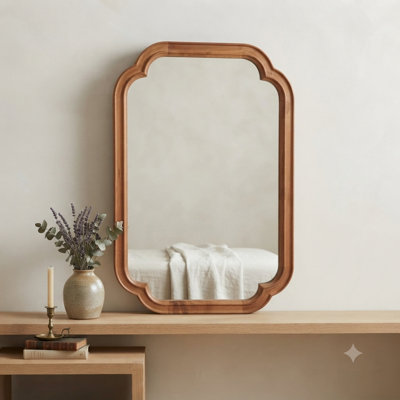 20x30 Wall Mirror French Country - Solid Wood Frame Decorative Mirror with Scalloped Edge for Bedroom Bathroom Living Room Entryway - Rounded Corner Horizontal or Vertical Installation