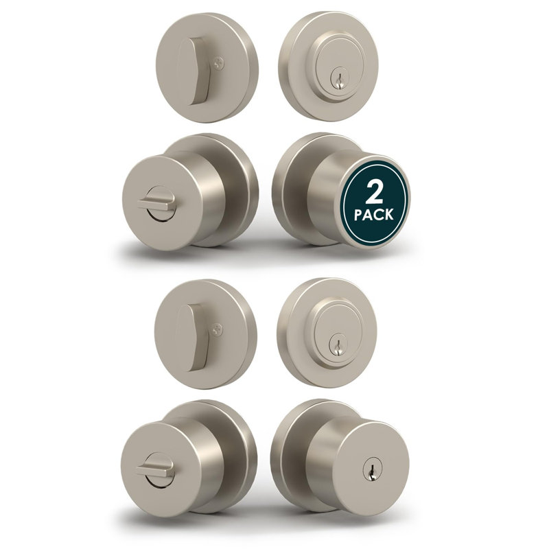 Poignées de porte d'entrée et de serrure à pêne dormant 2 poignées Buena, Satin Nickel