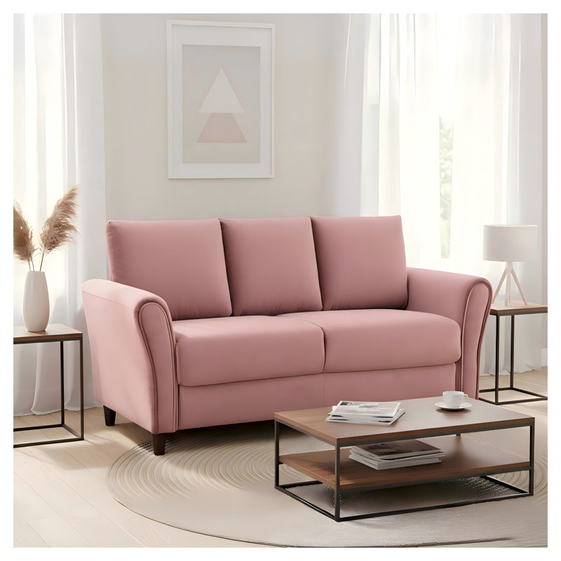 Canapé à accoudoirs courbés 3 places en polyester Rose avec structure en bois Patricia