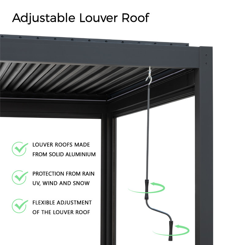 3*4m  Aluminum Pergola With Lights And 3 Walls, 240 cm H x 401 cm W x 292 cm D